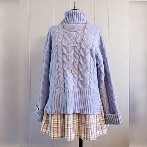 Purple Turtle Neck Chunky Cable‎ knit Sweater Cozy Winter Fall SAMLL Witty Fox